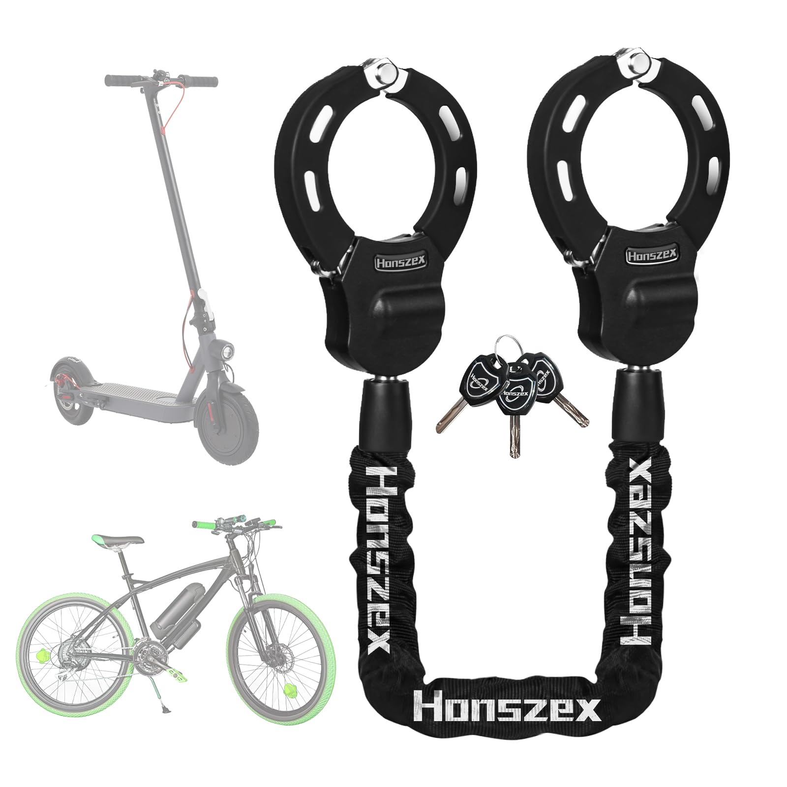 Honszex Scooter Lock, Bike Locks, 36.22inch Handcuff Lock High Security with Keys, Heavy Duty Locks Anti Theft, Accessories for E Scooter, Electric Bike, Bicycle, Motorbikes, Baby Stroller