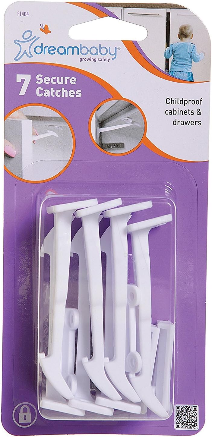 Dreambaby Secure Catches for Drawers and Cabinets 7 Pack F1404 Baby Safety Locks