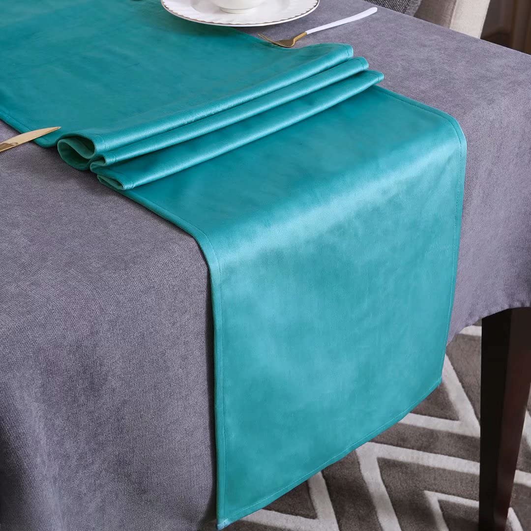 WAITER TREE Table Runner for Dining Table 35x240 cm, Washable Velvet Dresser Scarf Luxury Rustic Farmhouse Table Runners for Home Dining Coffee Table - Lake Blue