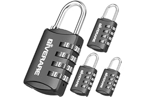 GIVERARE 4 Pack Combination Lock, 4-Digit Padlock Keyless, Resettable Luggage Locks for Backpack, Gym & School & Employee Locker, Weatherproof Travel Lock for Fence, Backyard Gate, Hasp, Case-Black