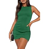 WIHOLL Women's Summer Sleeveless Boat Neck Mini Dress Slim Fit Party Club Bodycon Dresses