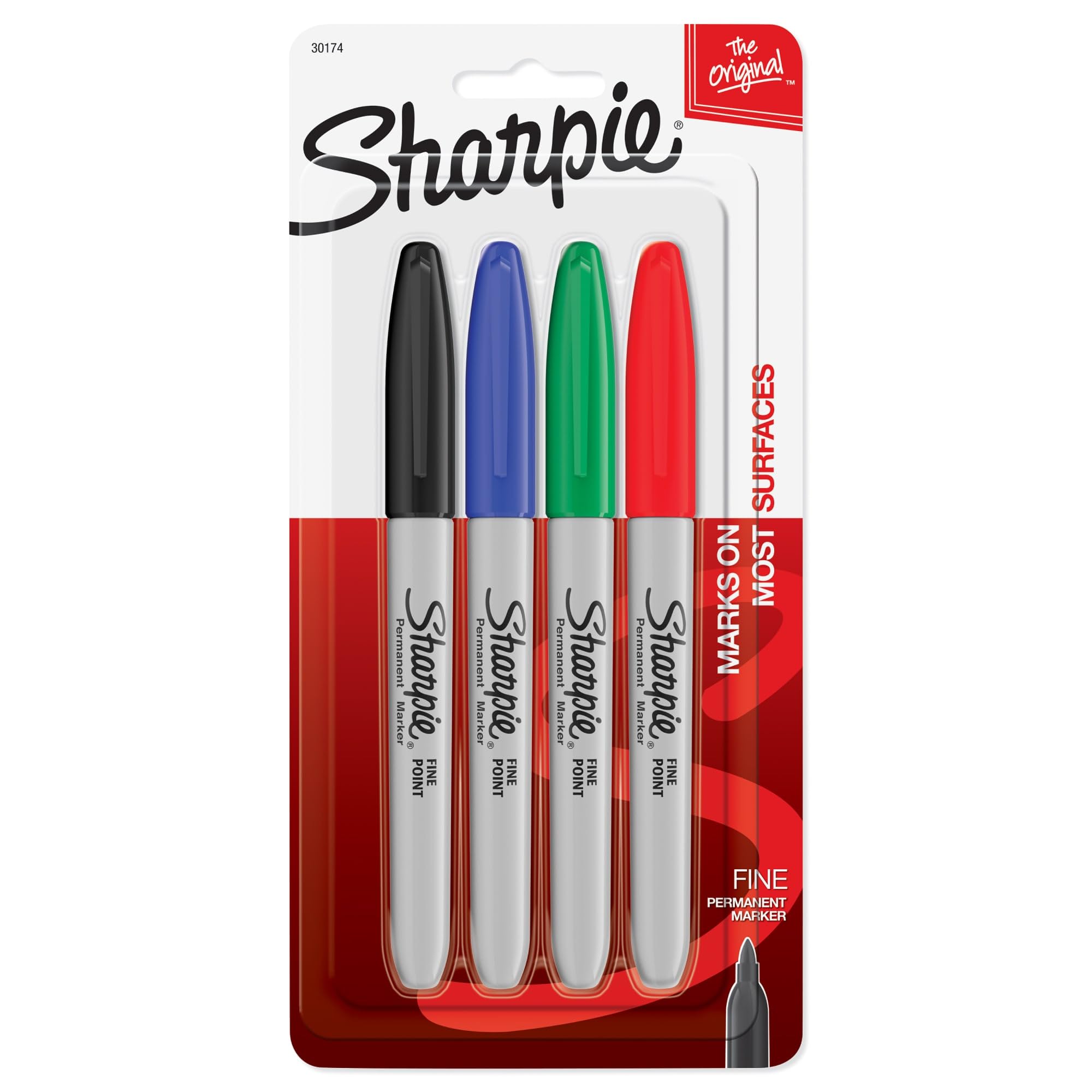 Photo 1 of "Sharpie Fine Point Permanent Markers 4/Pkg-Red, Blue, Black, Green"