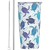 CHASOEA Sea Turtle Tumbler 20oz Turtles Stainless Steel Insulated Tumblers with Lid and Straw Animal Travel Coffee Mug Tea Wine Cups Water Bottle Ocean Gifts for Women Turtle Lover