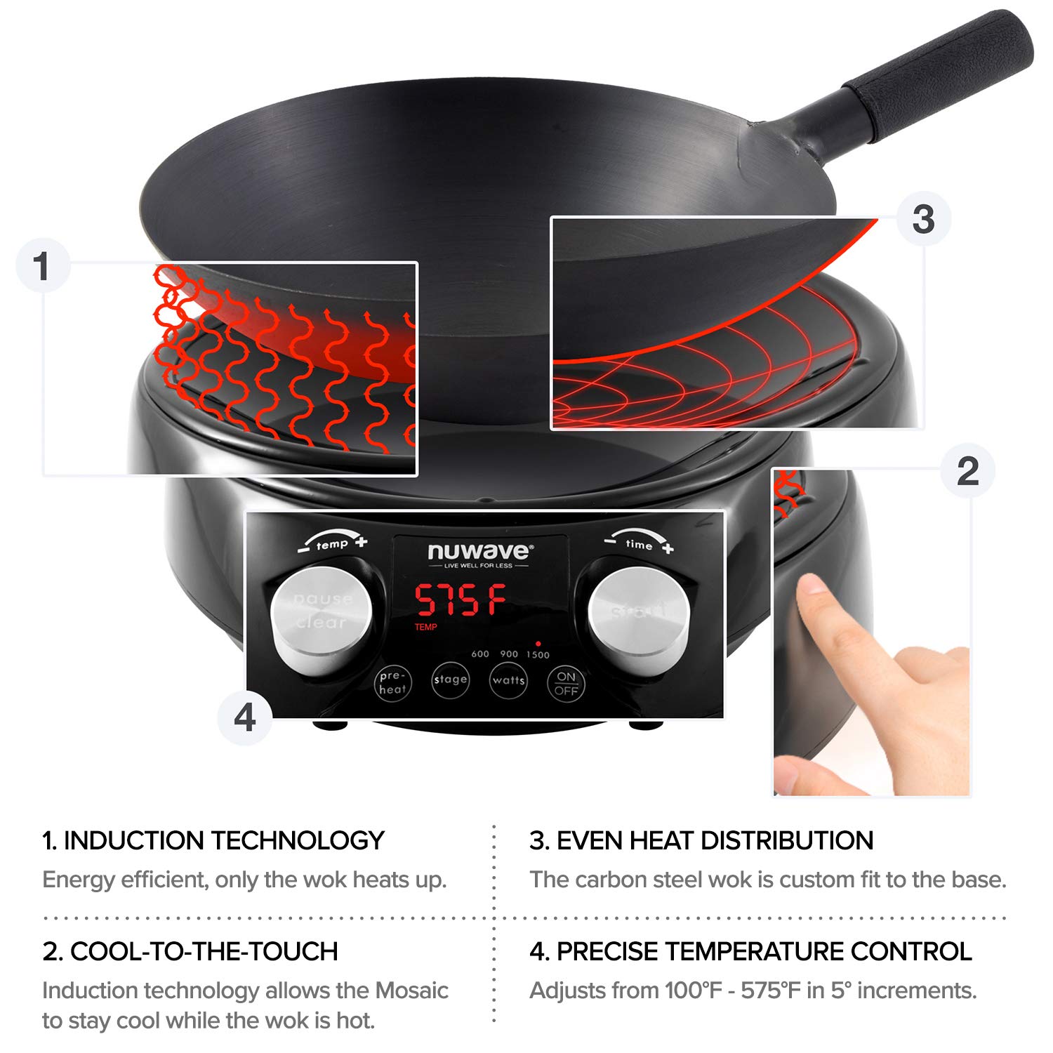 Nuwave Mosaic Induction Wok, Precise Temp Controls from 100°F to 575°F