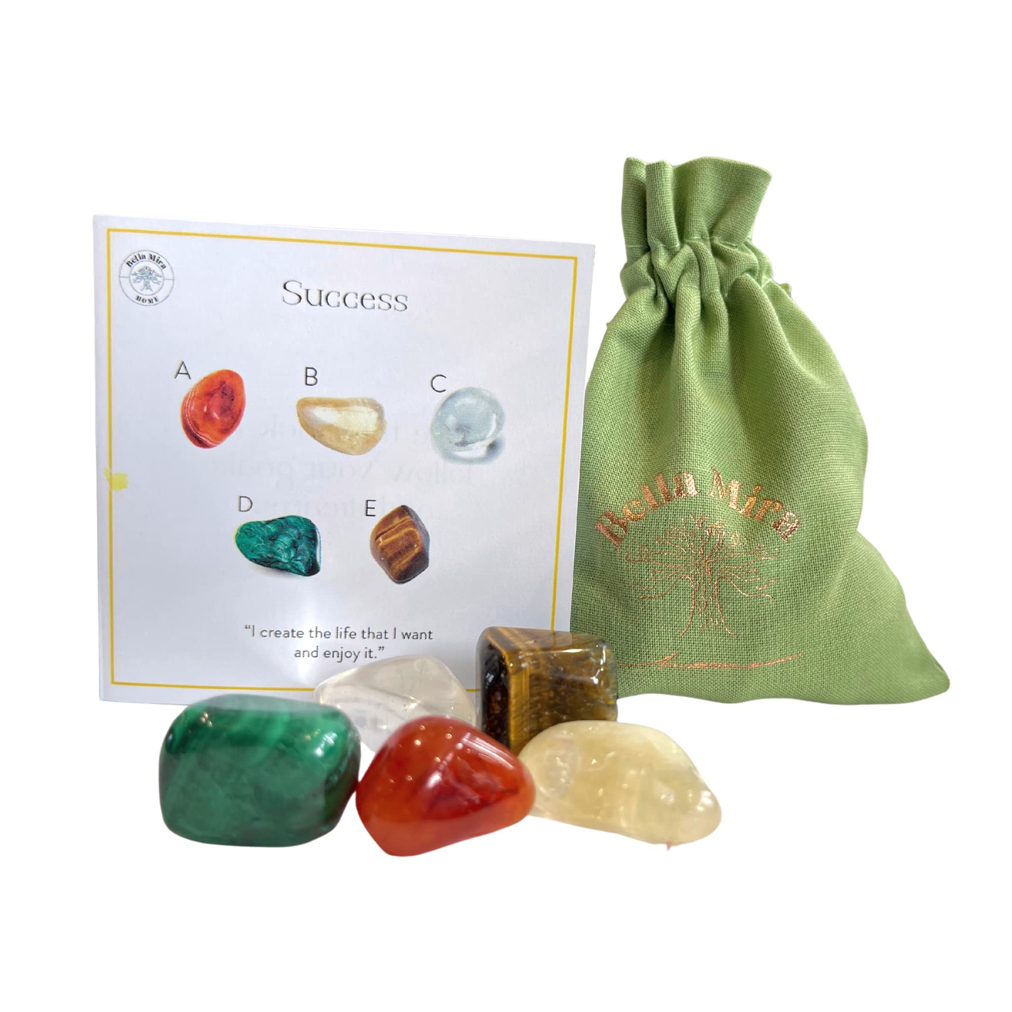 Crystal Gift Set for Success - UK Designed 5 Stone Premium Selection with Storage Pouch for Meditation, Reiki, Yoga, Healing & Chakra Balancing. Comes with Gift Box, Crystal Usage Guide & Info Booklet