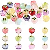 Boutigem Glass Fruit Charms Colorful Crystal Fruit with Enamel Leaf Charms Handmade 3D Fruits Dangle Pendants Cute Fruits Hang Ornament for DIY Crafts Earring Necklace Keychain Jewelry Making