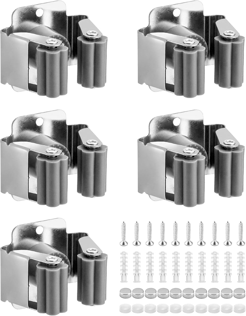 QWORK 5 Piece Mop Broom Holder Wall Mounted Organizer
