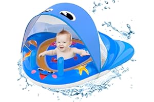 NTGFU Baby Pool Float with Canopy UPF50+ Sun Protection, Inflatable Infant Swim Float with Dual Air Chambers and Adjustable S