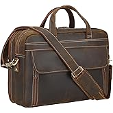 Masa Kawa Leather Briefcase for Men 15.6", 17" Laptop Computer Case Business Travel Work Messenger Cross Body Shoulder Bag