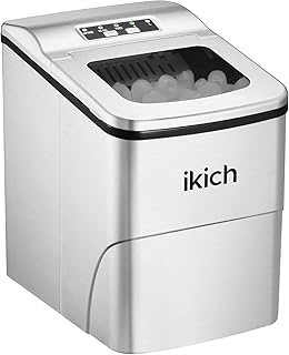 IKICH Eiswürfelmaschine, 12kg 24h, 6 Minuten Produktionszeit, 2 Eiswürfel Größen, LED Display,Eiswürfelbereiter für Arbeitsplatte,2L Leise Ice Maker, Silber