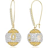 unixmoment Bohemian Handmade Sparkly Crystal Flower Ball Dangle Drop Earrings Rhinestone Floral Leverback Earrings For Women