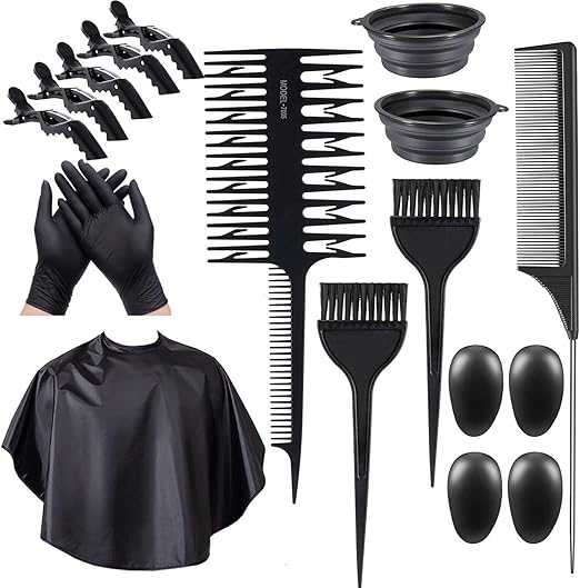Amazon Com 16pcs Hair Dye Kit Hair Color Brush And Bowl Set Hair Bleaching Kit Folding Bowl Salon Cap Ear Cover Gloves Weave Comb Pin Tail Comb For Hair Coloring Bleaching Highlighting Dye