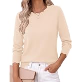 LOMON Sweaters for Women Fall Scalloped Long Sleeve Pullover | Lightweight soft cozy knit tops, Crew neck, Dressy Casual, Fashion winter clothing, Business Work Outfits