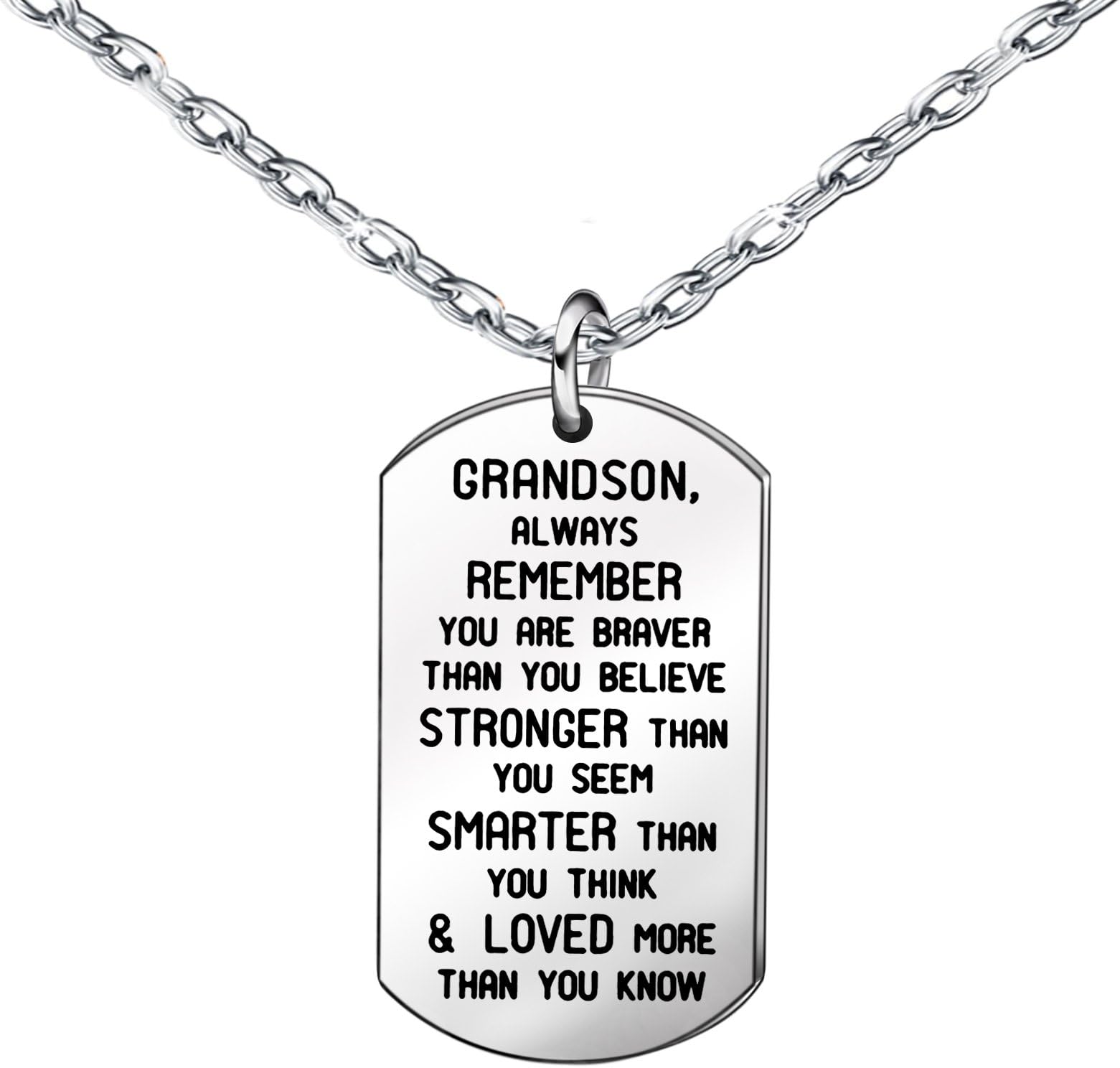 Necklaces Gifts for Grandson Silver Stainless Steel Dog Tag Pendants Accessories For Mens Boys