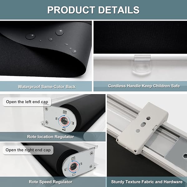 AOSKY CORDLESS ROLLER SHADES BLACKOUT BLINDS FOR WINDOWS ROOM DARKENING ROLLED UP SHADES WITH SPRING SYSTEM, UV PROTECTION WINDOW SHADES DOOR BLINDS FOR HOME AND OFFICE (23″ W X 72″ H, BLACK)