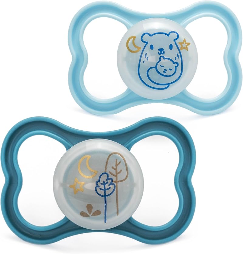 MAM Air Night Soothers 18-36M 2 Pack Glow in the Dark Dummy Case
