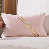 Avigers 12 x 20 Inch Pink Gold Leather Striped Lines Velvet Cushion Case Luxury Modern Throw Pillow Cover Decorative Pillow for Couch Living Room Bedroom Car