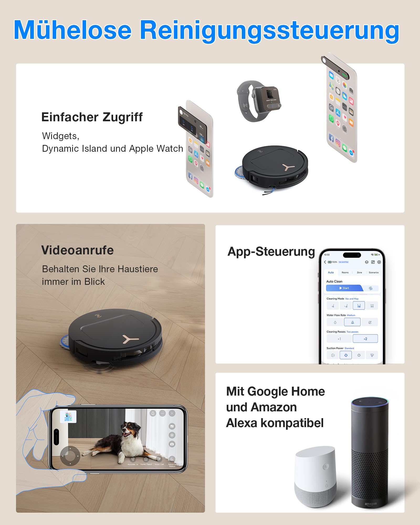 ECOVACS DEEBOT T50 PRO Omni Gen3 Saugroboter mit Wischfunktion, 25.000 Pa, AIVI 3D 3.0, autom. Zugabe v. Reinigungslösung, Reinigung des Mopps bei 75°C, Heißlufttrocknung, 81 mm, Glanzschwarz 9