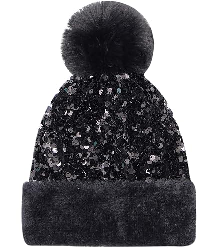 C.C Sequin Pom Beanie for Women - Angora Stretchable Soft  display picture 3
