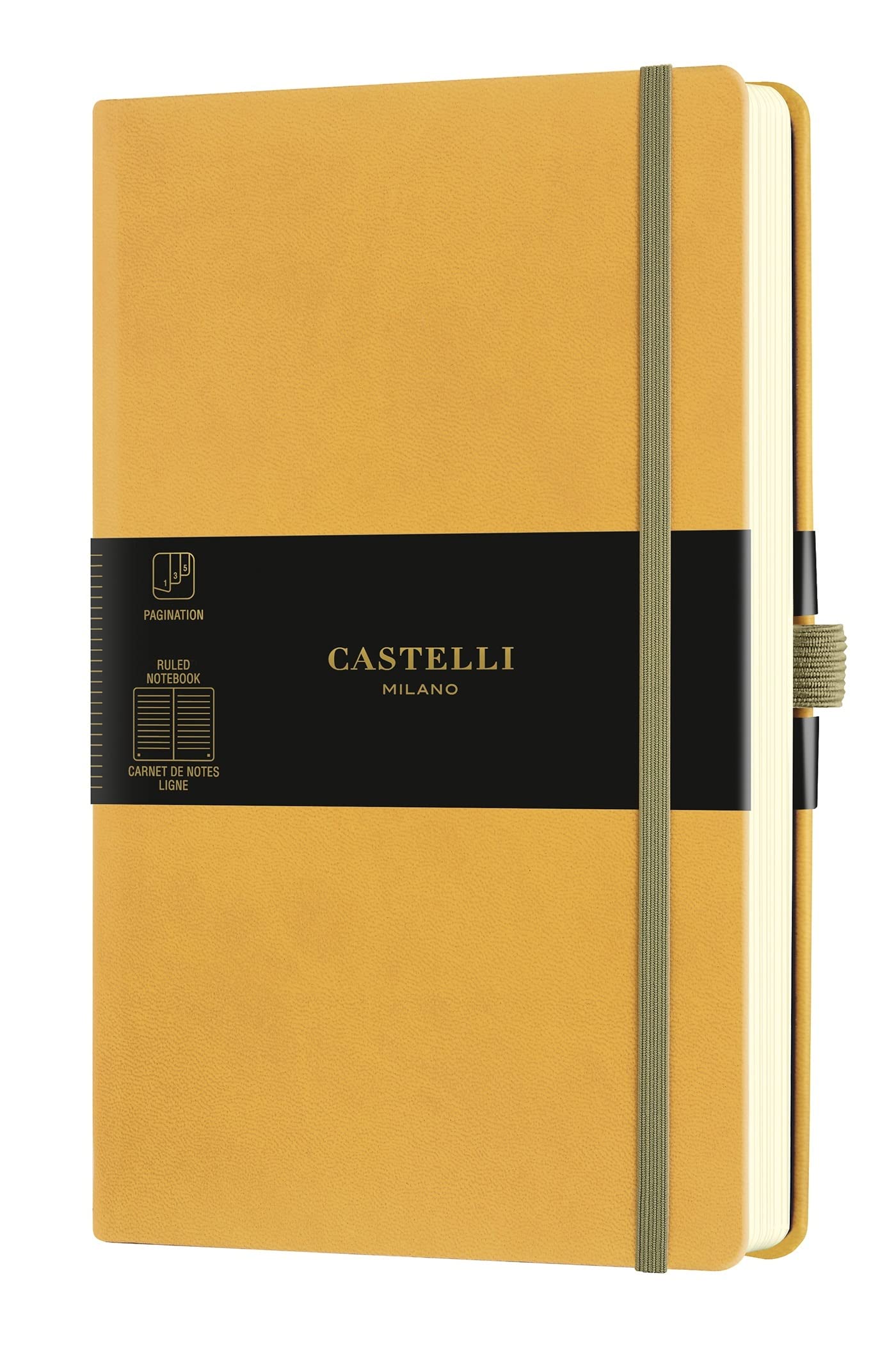 Castelli Milano AQUARELA Mustard Notebook 13x21 cm Stripe Hard Cover Yellow 240 Pag