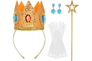 Princess Peach Crown Accessories for Girls, Princess Earrings Gloves Magic Wand for Women, Halloween Dress up Cosplay Party