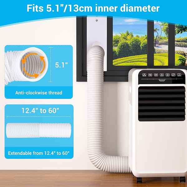 MRRIHAND PORTABLE AC VENT KIT WITH 5.1” EXHAUST HOSE & COUPLER, UPGRADED SEAMLESS AIR CONDITIONER VENT KIT, ADJUSTABLE WINDOW SEAL FOR SLIDING VERTICAL & HORIZONTAL WINDOWS