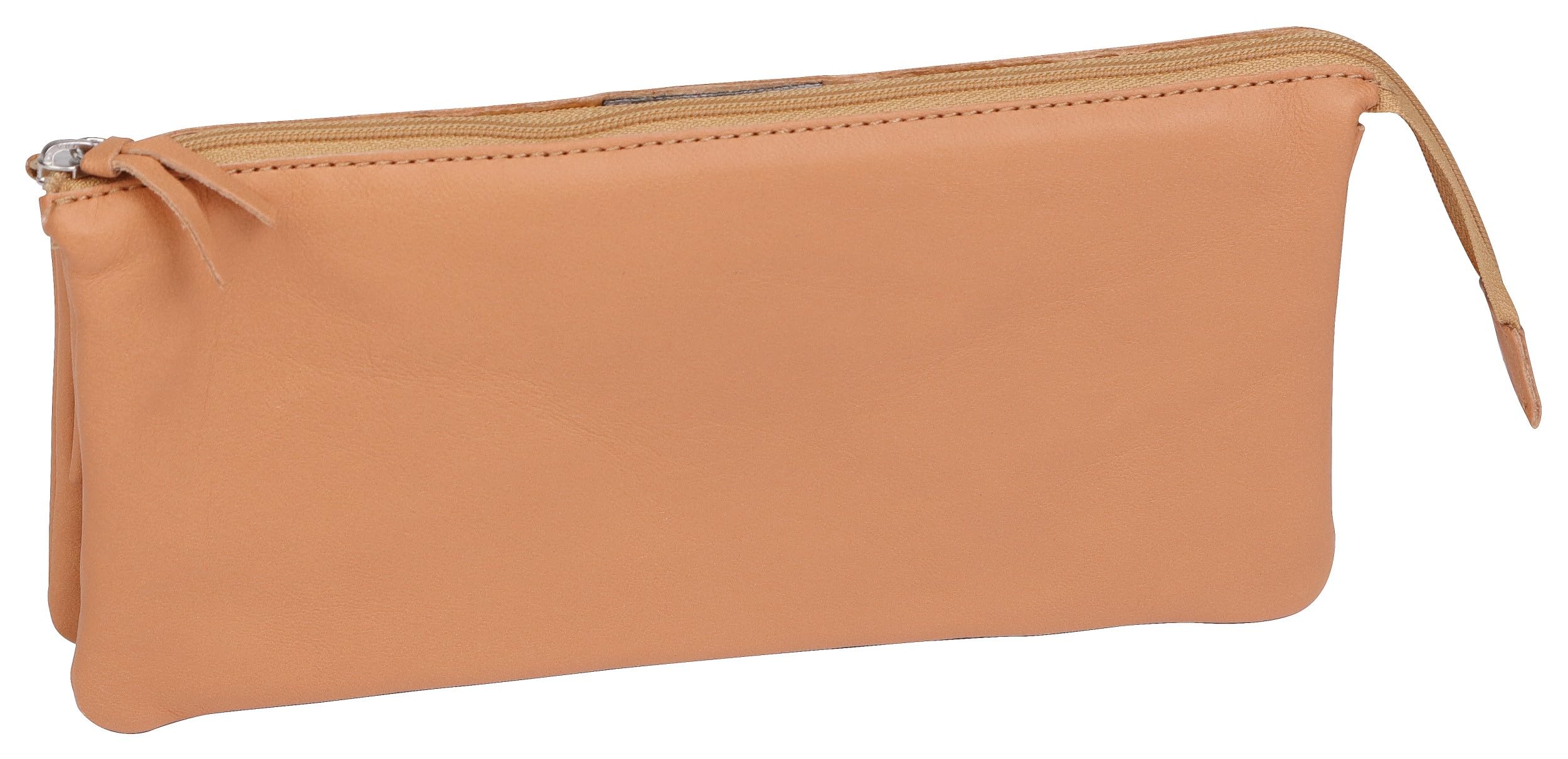 Clairefontaine 8441C - Flat School Pencil Case in Natural Leather 3 Compartments 21x3x10 cm in Genuine Lambskin - School Supplies - Pencil Case - Pen Holder