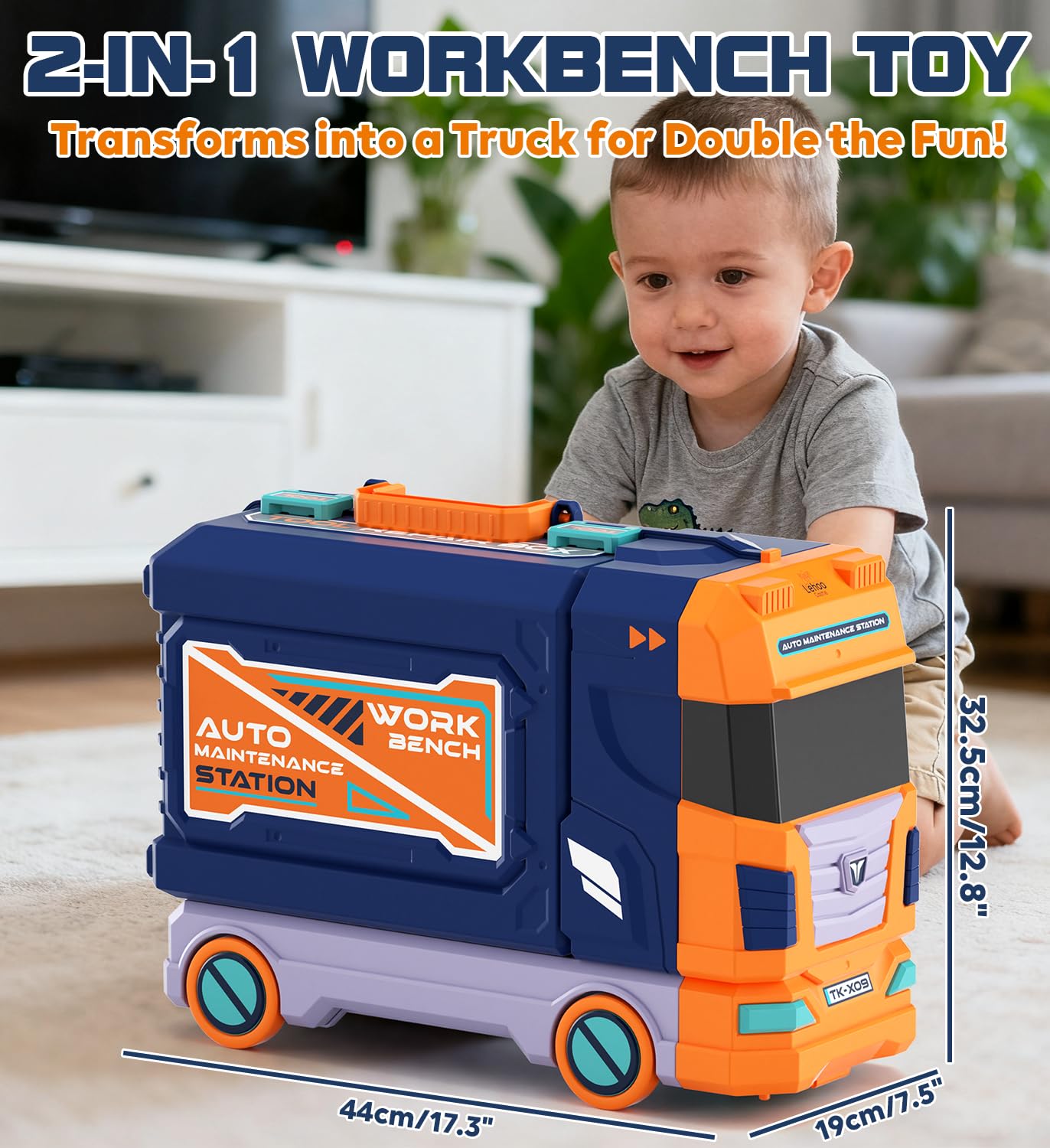 Lehoo Castle Werkbank Kinder 83cm Großformat, Transformierbarer LKW mit Elektrischem Werkzeug Bohrhammer mit Licht & Sound, Werkzeugkoffer Lernspielzeug, Geschenk für Jungen Mädchen ab 3 4 5 Jahren 6