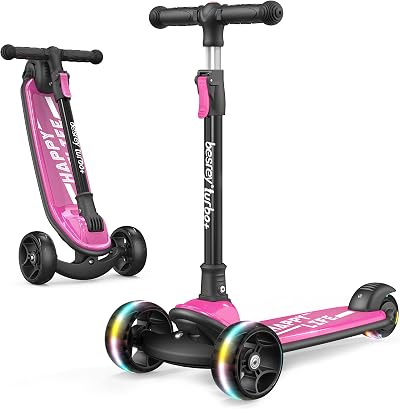 besrey Kids Kick Scooter 3-Wheel 3-10 Adjustable Height LED Wheels Folding