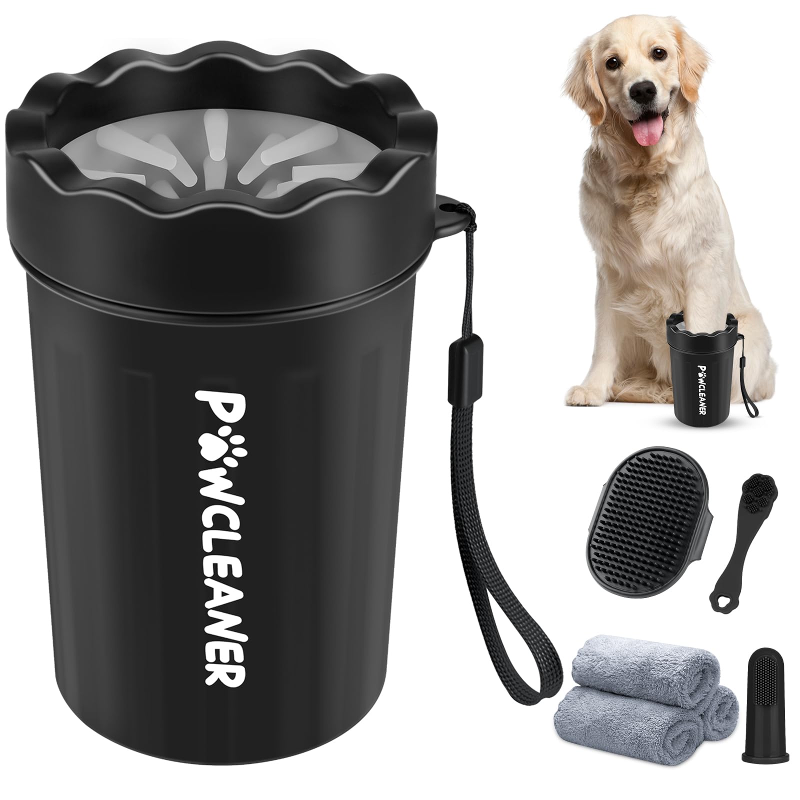 Photo 1 of Professional 7 in 1 Dog Paw Cleaner for Dogs & Cats - Includes 1 Portable Paw Washer, 1 Bath Brush, 2 Dog Toothbrushes and 3 Absorbent Towels Note: Fits Paws 1.5 to 2.5 Inches Wide (Medium, Black)