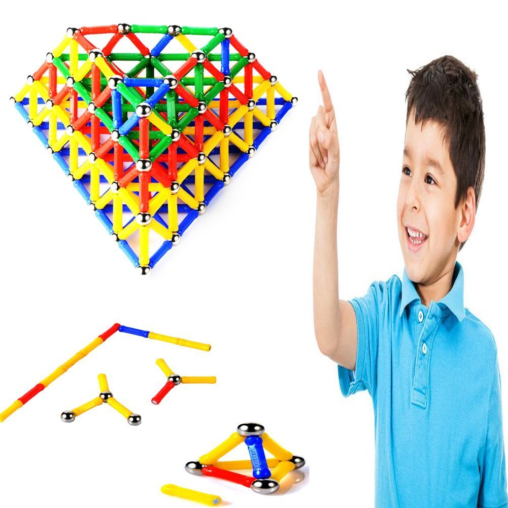 MUITOBOM 206 pcs Educational Magnetic Sticks Building Blocks Toys, Magnetic Tiles Construction Blocks 3D Educational Toy Set for Kids