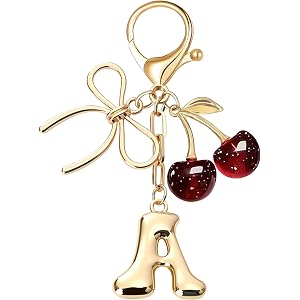 OUMILAN Bubble Initial Keychain Bag Charms for Women | A-Z Letter Keychain with Cherry,Strawberry&Butterfly Charms,Perfect fo