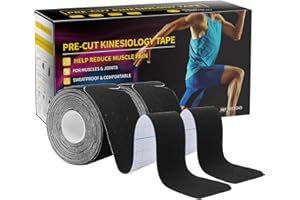 Dimora Kinesiology Tape, 40 Count Precut Strips 2 Rolls, Original Cotton, 10” Elastic Athletic Tape for Muscle Pain Relief and Joint Support, Black