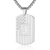 WINFY Initial A-Z Necklace for Men American Flag Dog Tag A-Z Pendant 316L Stainless Steel Chain 22+2 Inches Personalized Patriotic Jewelry for Men