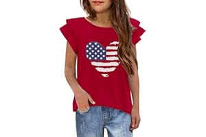 Arshiner 4th of July Shirt for Girl Patriotic American Flag Ruffle Short Sleeves Shirts Tops Tee Blouse