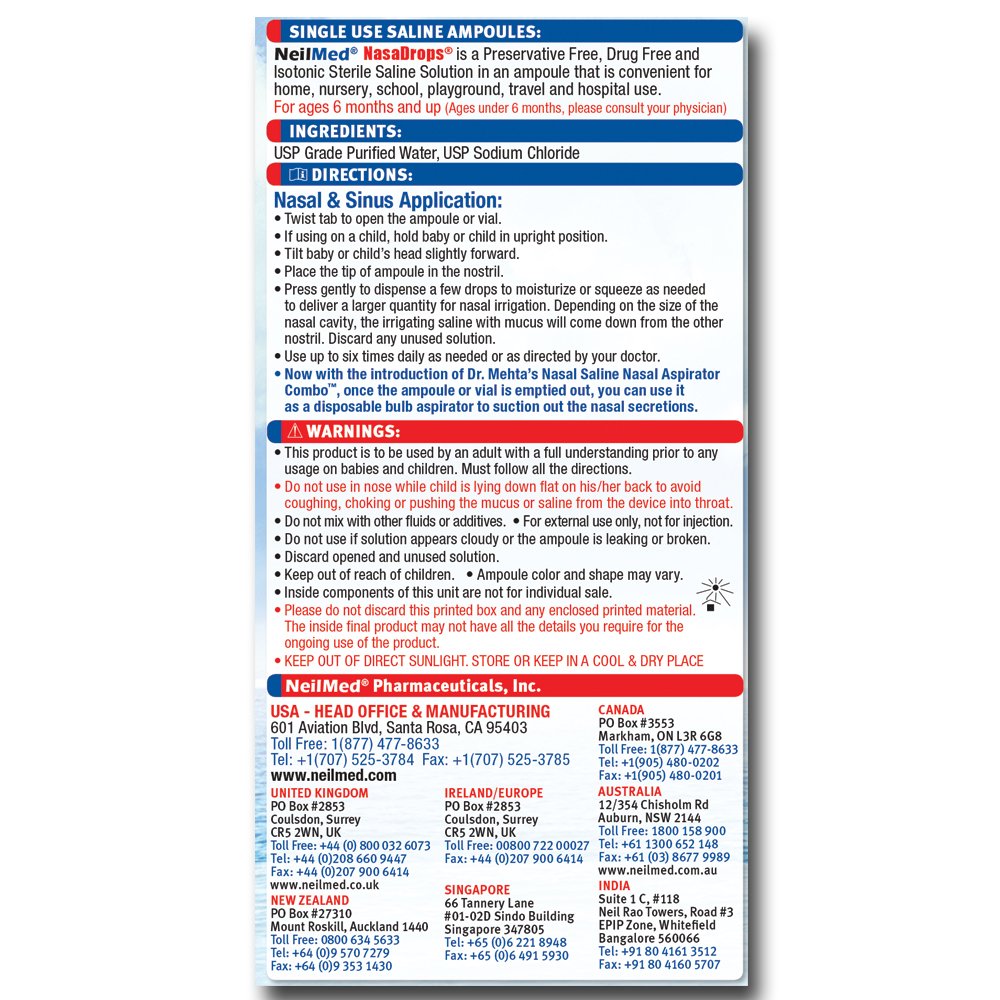 Neil Med NASA Drops Saline Vials, 15 Single-Use Ampoules, 0.5 Fl Oz
