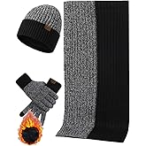 Mens Winter Scarf Hats and Gloves Set Knit Beanie Hat Warmer Scarfs and TouchScreen Glove 3 Pcs for Men