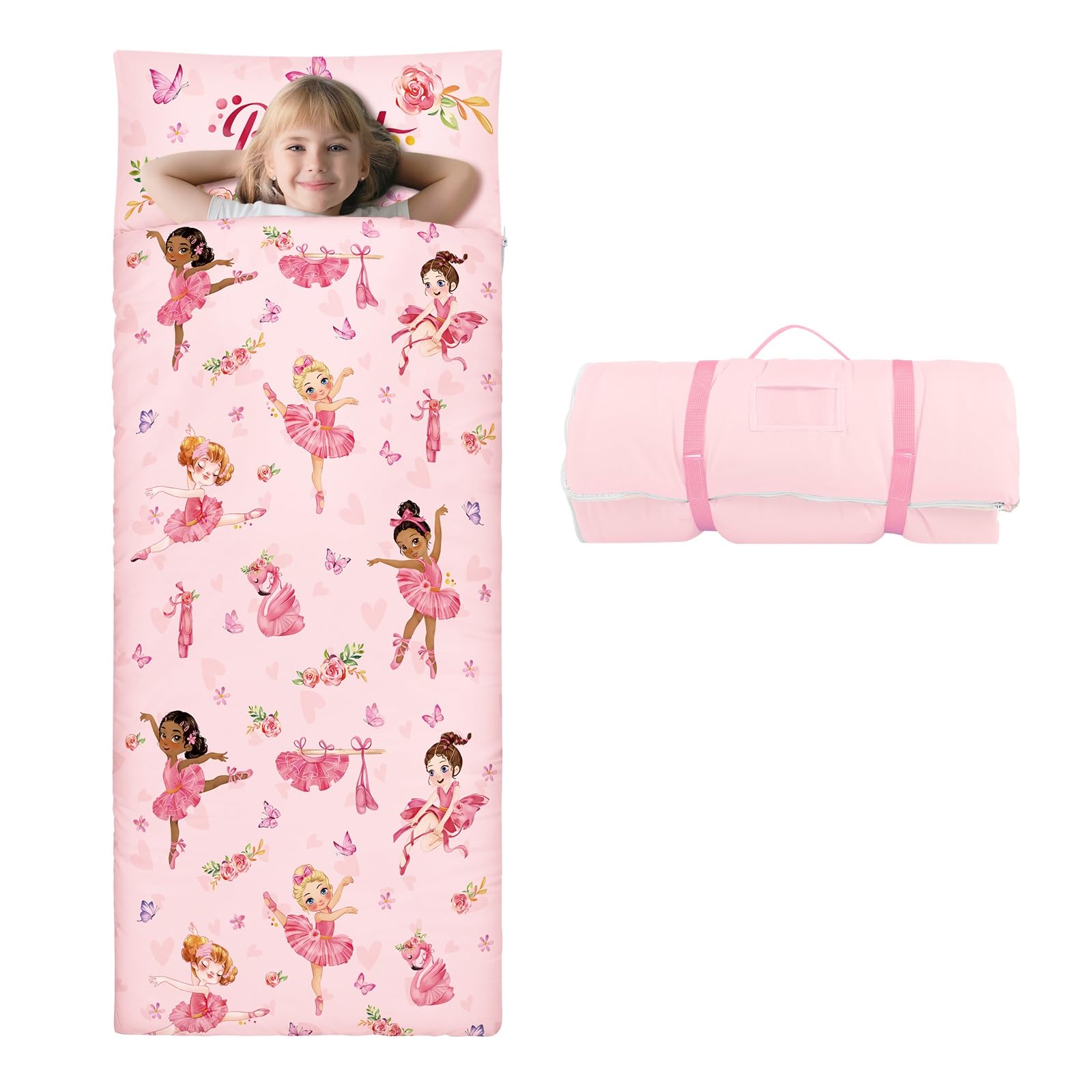 Kids Sleeping Bag-Pillow,Mat and Blanket Included-Comfy Nap Mat for Toddlers Girls,All-In-One Sleepover Bag for Travel Nursery,Gift for Birthday Christmas,Ballet Girl — image 1