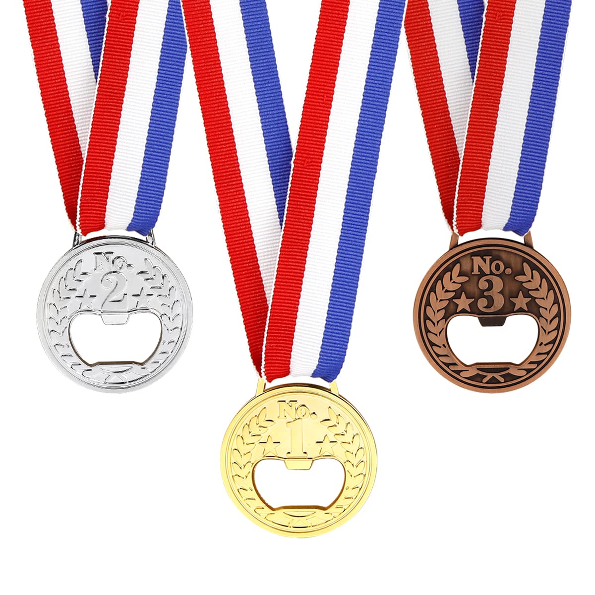 DOERDO 3PCS Gold Medal Shaped Bottle Opener Metal Beer Opener for Party Game Bar Restaurant, Gold Silver Copper