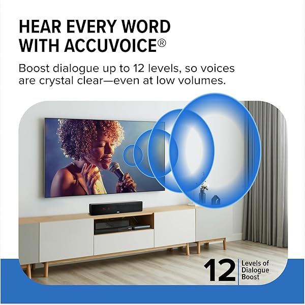ZVOX DIALOGUE CLARIFYING SOUND BAR – PATENTED HEARING TECHNOLOGY, ACCUVOICE TV SOUND BAR WITH 12 LEVELS OF VOICE BOOST, 17″ HOME THEATER TV SPEAKERS, IDEAL FOR SMART TVS – AV157 BLACK