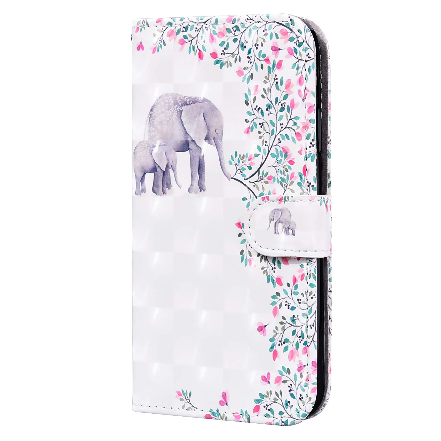 For iPhone SE 2022 Case, iPhone SE 2020 Cover, iPhone 7/8 Cases, Cute Animal Art Pattern Flip Shockproof PU Leather Wallet Card Slots Magnetic Buckle Stand Bumper Phone Cover, Elephant Flower
