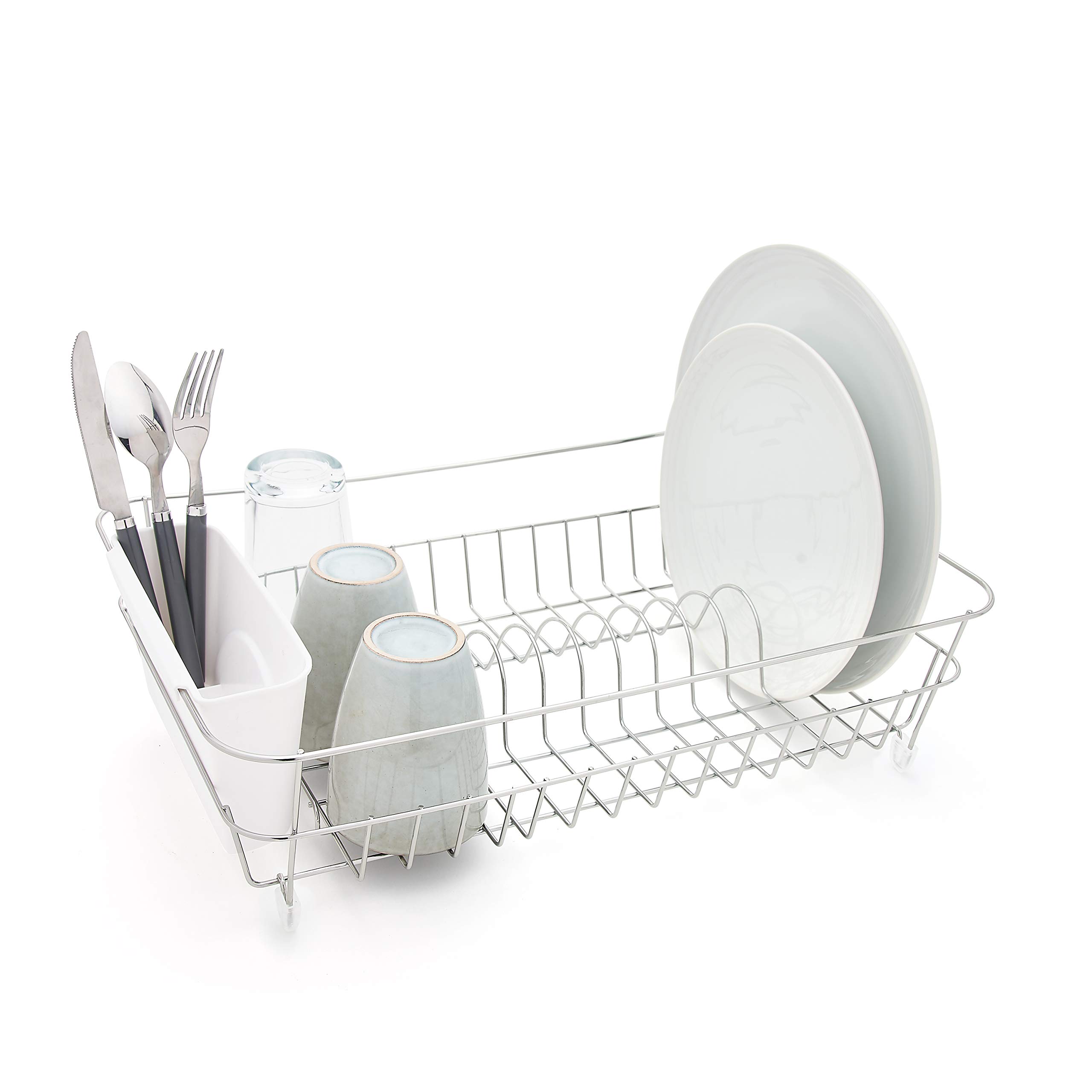 simplywire - Dish Drainer - Anti Rust Drying Rack – Chrome with White Cutlery Basket