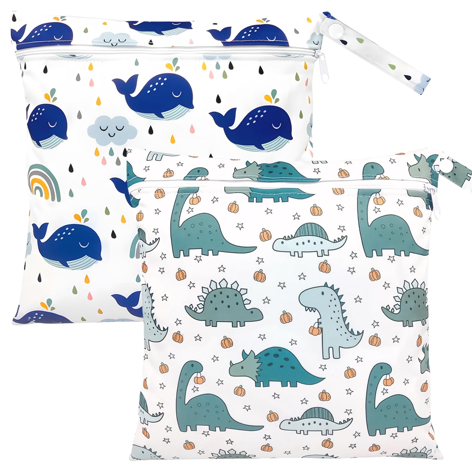 SUBTAVIK 2 Packs Wet Bag, Waterproof Wet Bags for Swimming Reusable Wet Swimsuit Bag Washable Nappy Pouch Wet Clothes Bag with Zipper for Baby Items Wet Clothes Swimming Gym