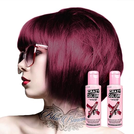 title=Pacco Da Due Tinte Semipermanenti Per Capelli Da 100ml Crazy Color (Burgundy)