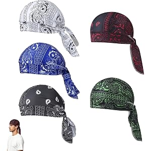 roavecsbe 5Pack Cooling Headscarf Cap Set, Breathable Bandana Beanie with Elastic Fit & Adjustable Straps