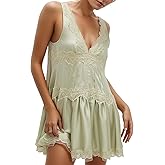 Womens Lace Mini Dress Slip Dress V-Neck Summer Y2k Ruffle Hem Flowy Swing Boho Short Dresses