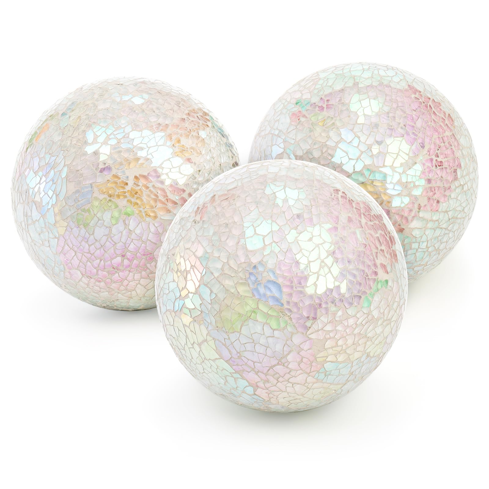 Photo 1 of TOPZEA Set of 3 Decorative Balls, 4 Inch Glass Mosaic Orbs Sphere Bowl Fillers, Coffee Table Centerpiece Ball Ornaments for Living Room, Christmas, Holiday Party, White Home Decor