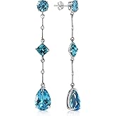 14k Solid White Gold Chandelier Earrings withDiamond & Blue Topaz