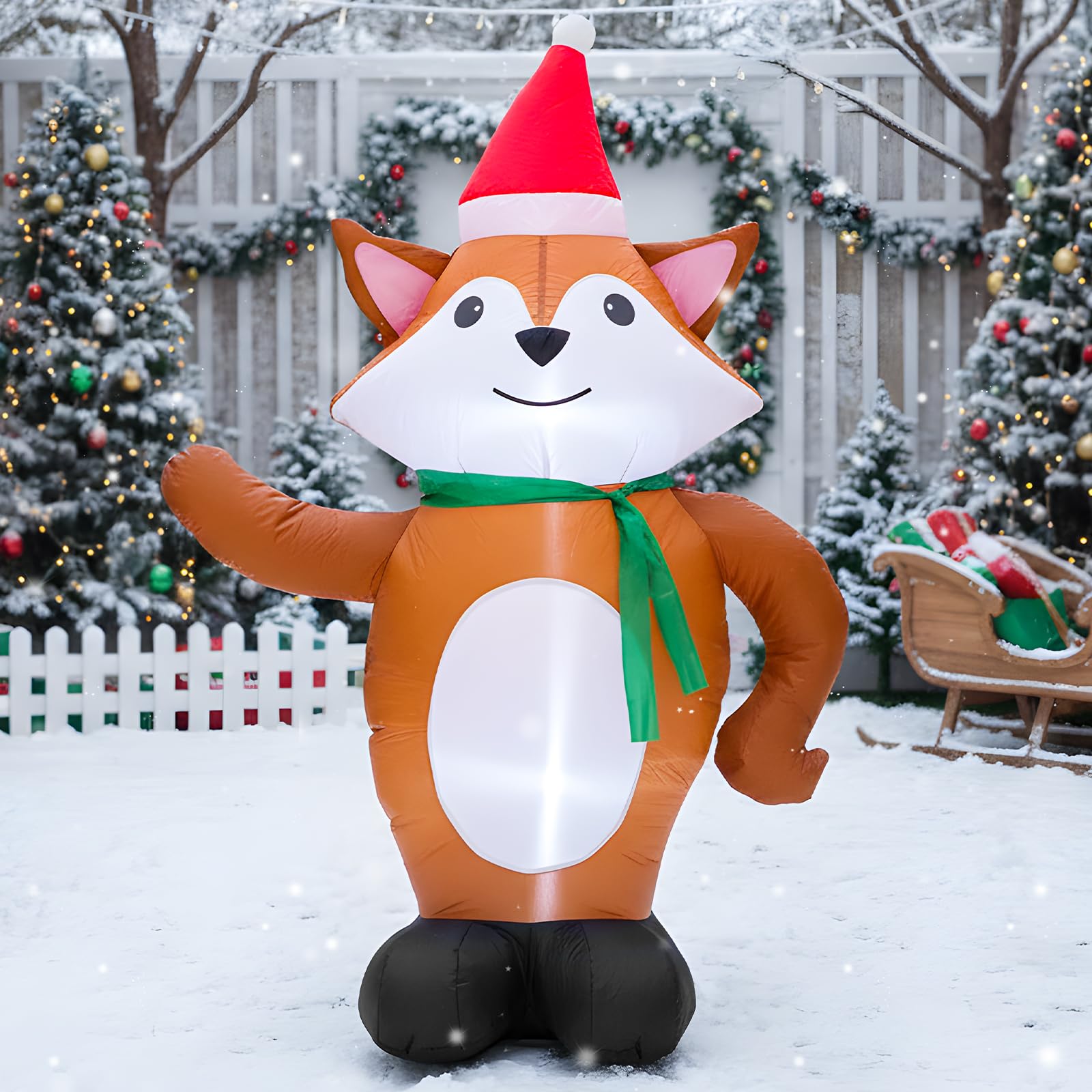 DROFELY 4FT Inflatable Christma Fox Decoration Blow Up with LED Light Indoor Outdoor Holiday Lawn Yard Garden Home Party Decor