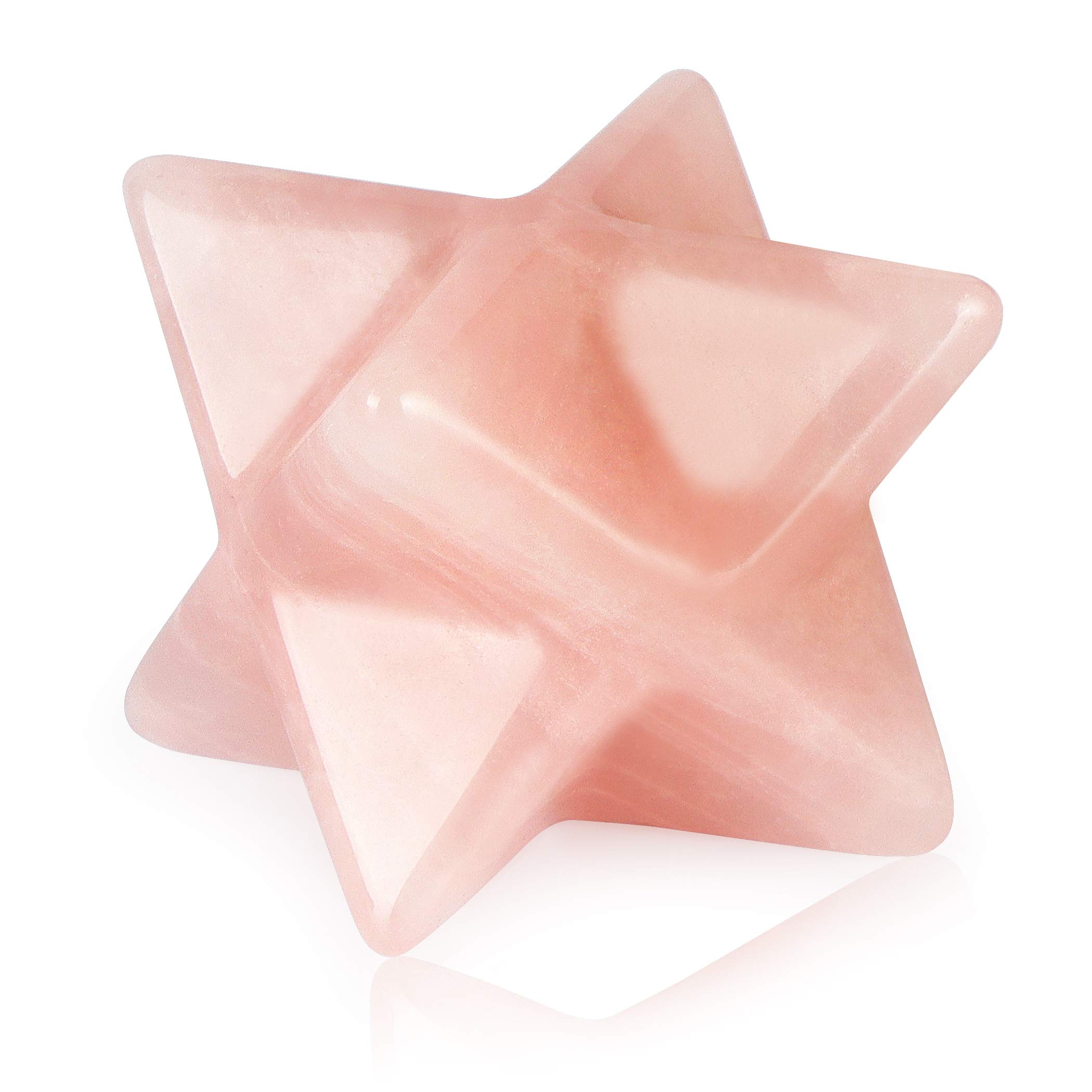 Artistone 1" Rose Quartz Merkaba Crystal Star Carved Gemstone Protection Sacred Meditation Energy Generator Chakra Stone Eight-Pointed Star with Gift Box